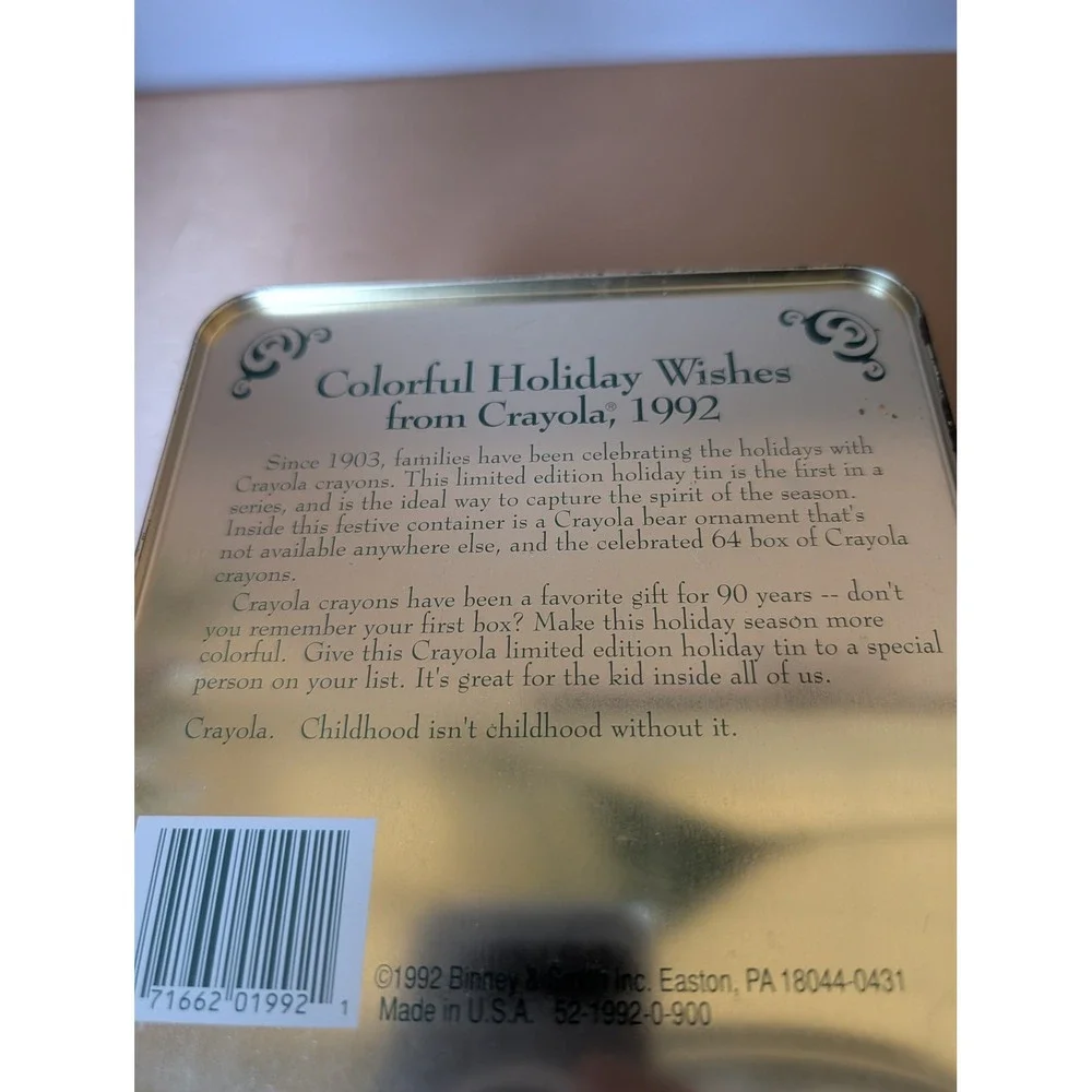 1992 Crayola Tin Box Christmas Scene Children‎ Dog Holiday Decor Collectible